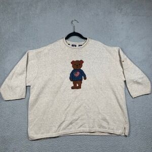 VTG Marisa Canvas Sweater 3X Linen Cotton Teddy Bear Flag Patriotic Novelty 90s